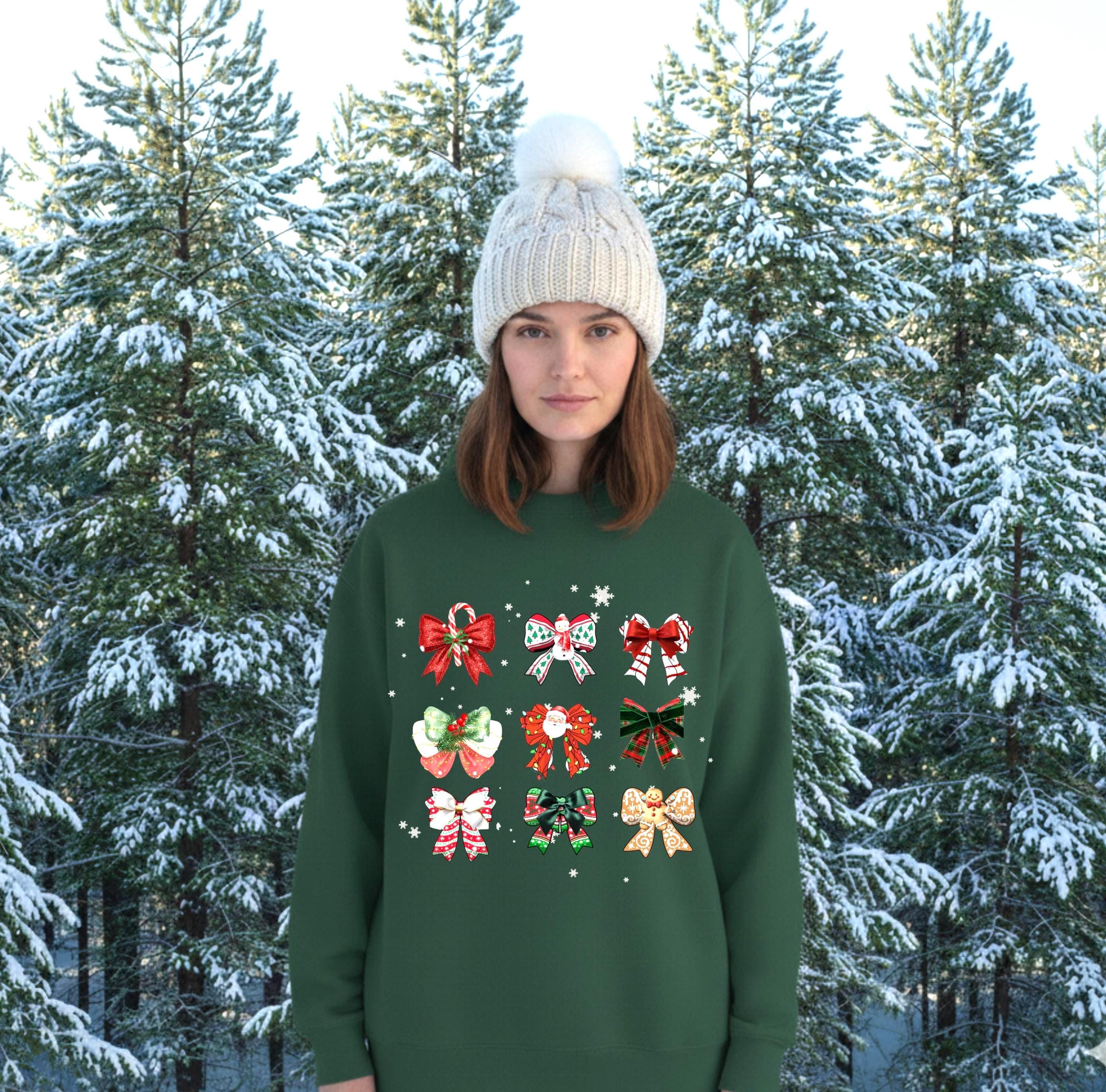 Christmas Coquette Bow Sweatshirt,   Holiday Crewneck