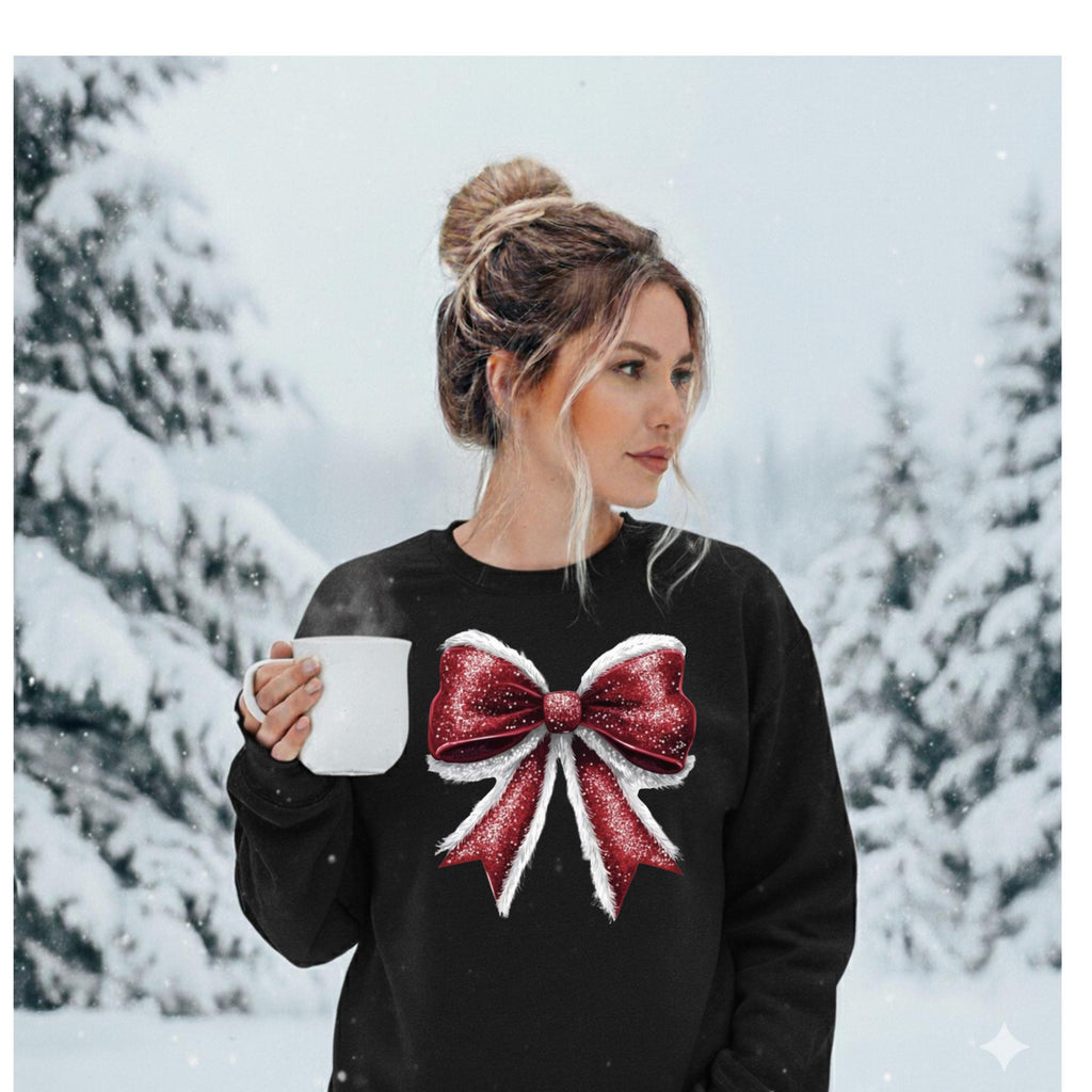 Santa Bow Crewneck Sweatshirt, Red Bow Shirt