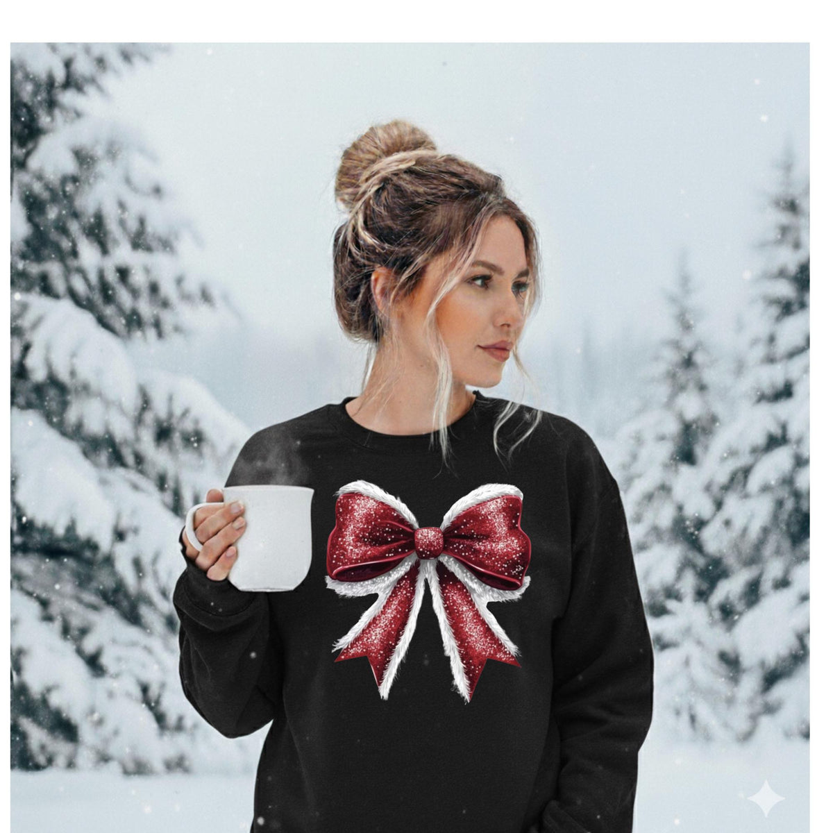 Santa Bow Crewneck Sweatshirt, Red Bow Shirt