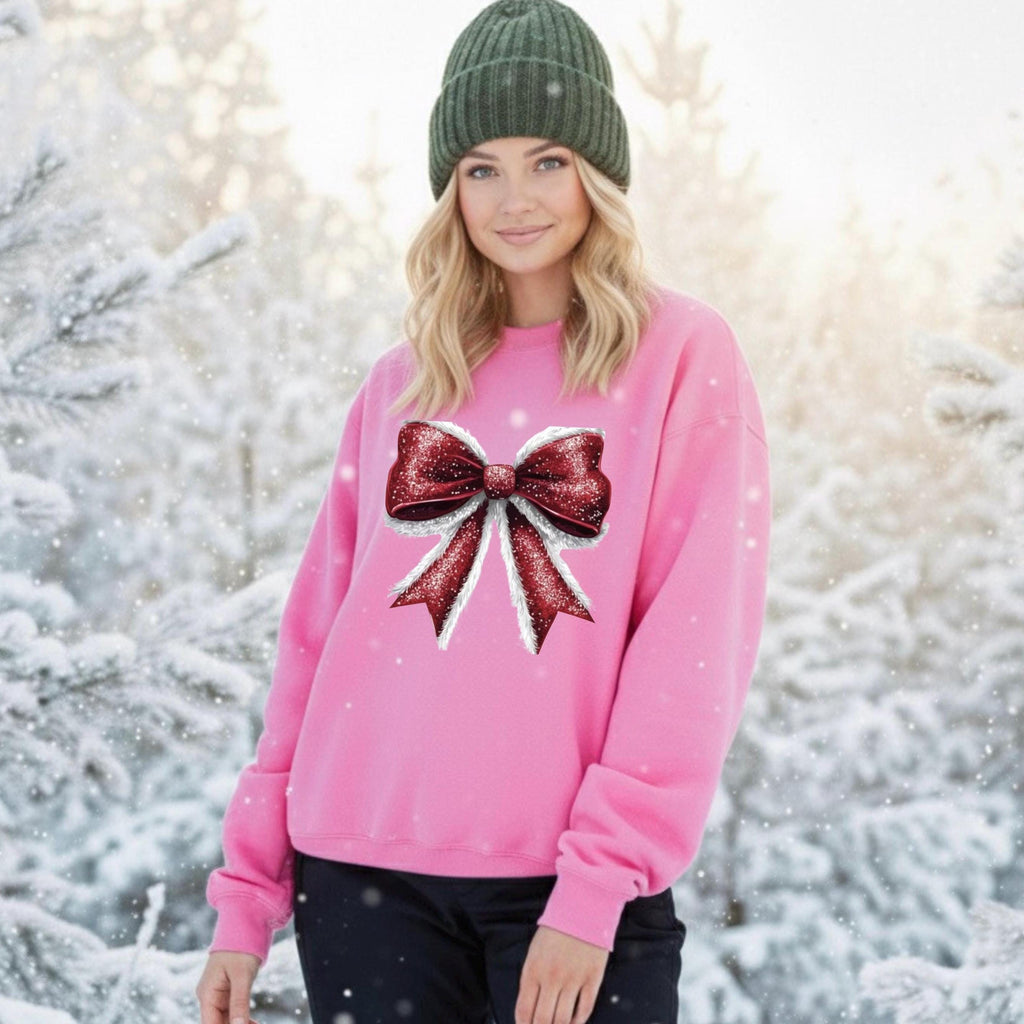 Santa Bow Crewneck Sweatshirt, Red Bow Shirt