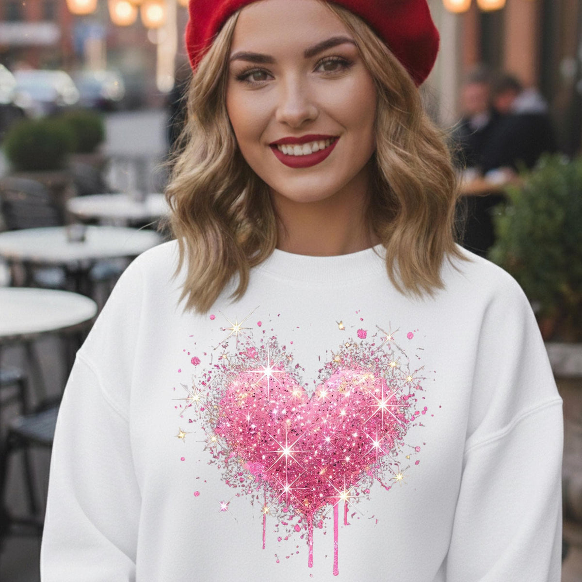 Pink Splattered Heart Valentine's Day Crewneck Sweatshirt