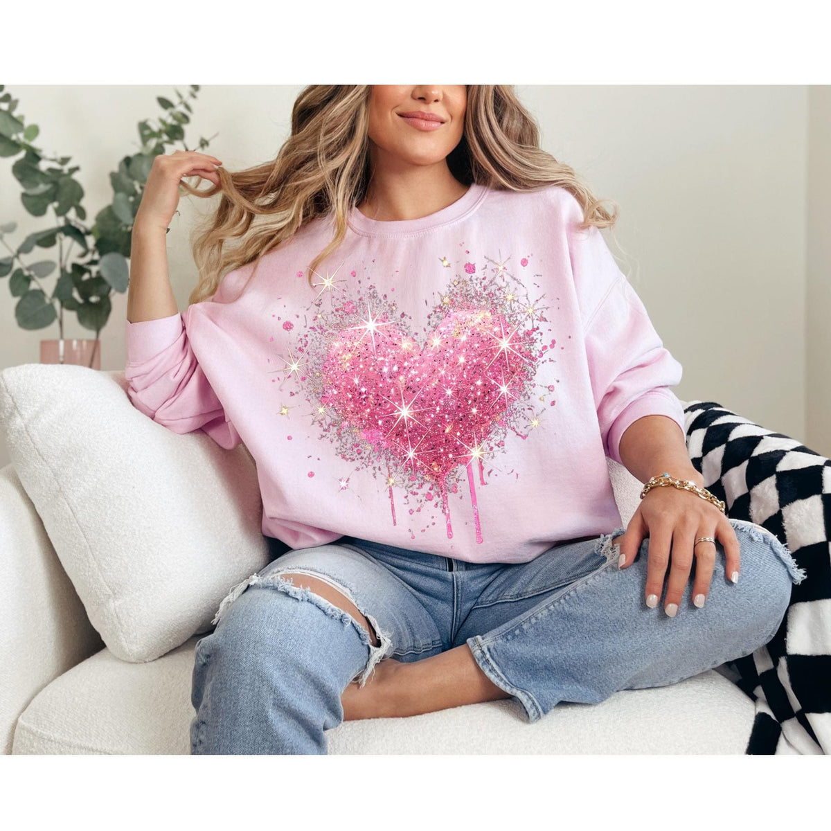 Pink Splattered Heart Valentine's Day Crewneck Sweatshirt