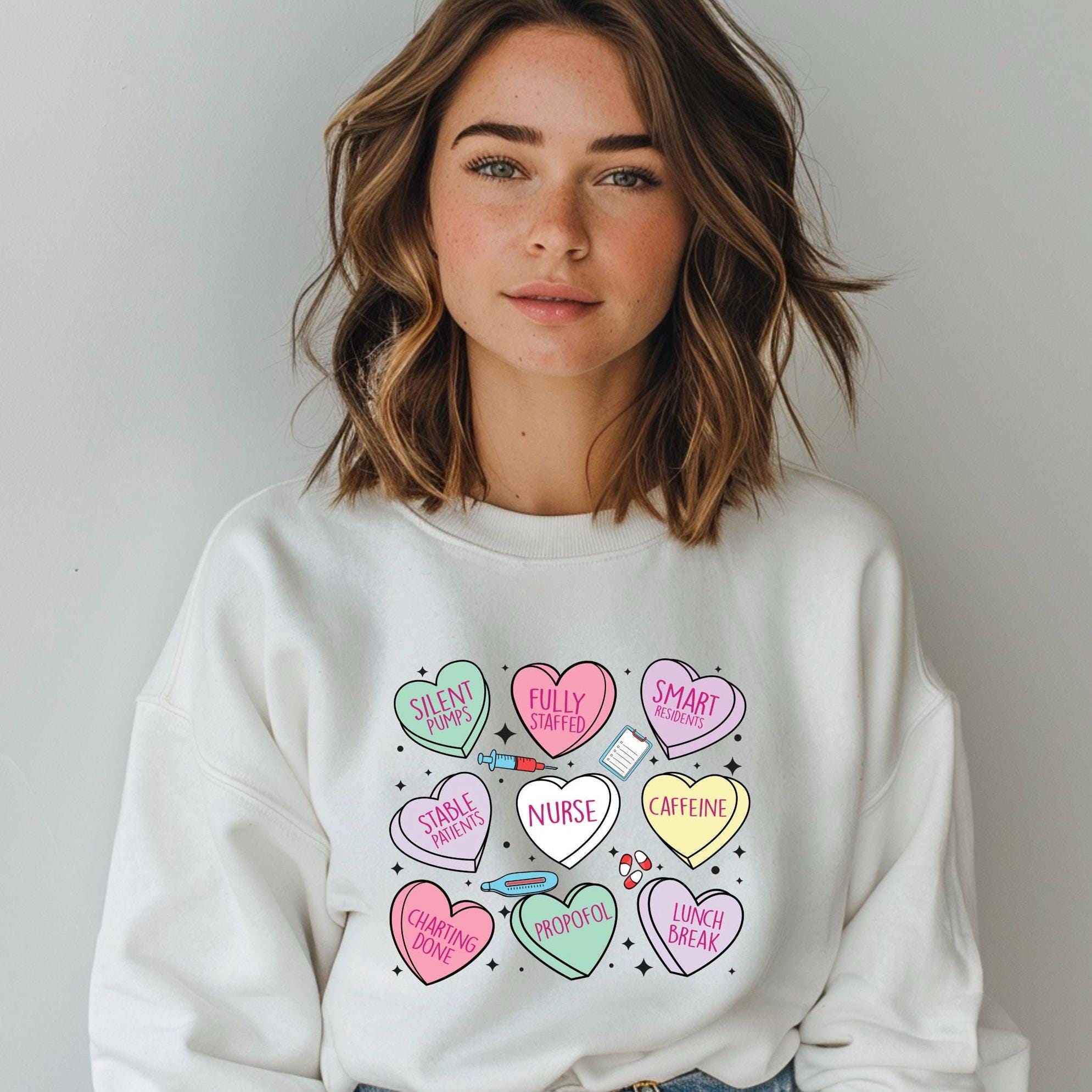 Nurse Valentine's Day Sweatshirt: Candy Hearts Design