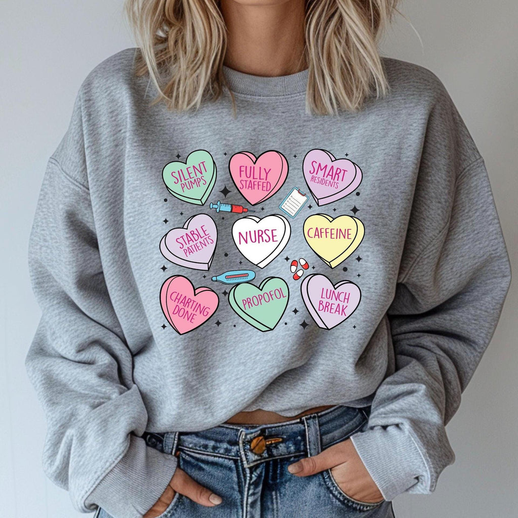 Nurse Valentine's Day Sweatshirt: Candy Hearts Design