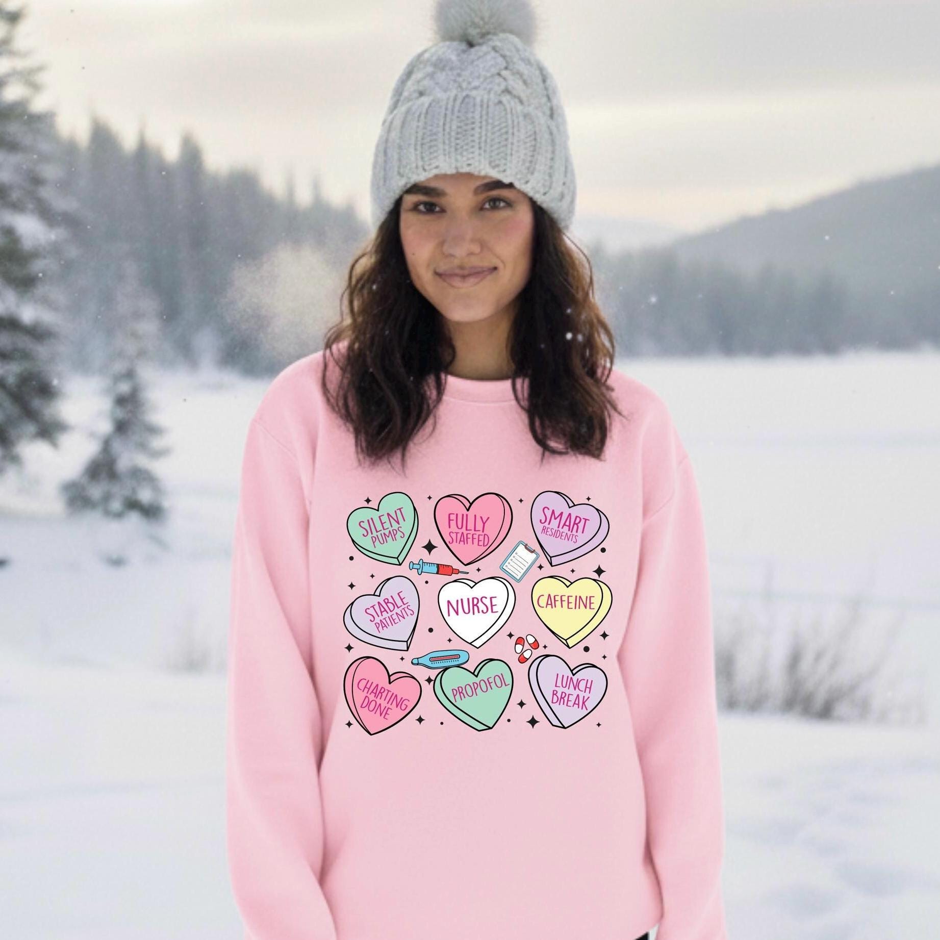Nurse Valentine's Day Sweatshirt: Candy Hearts Design