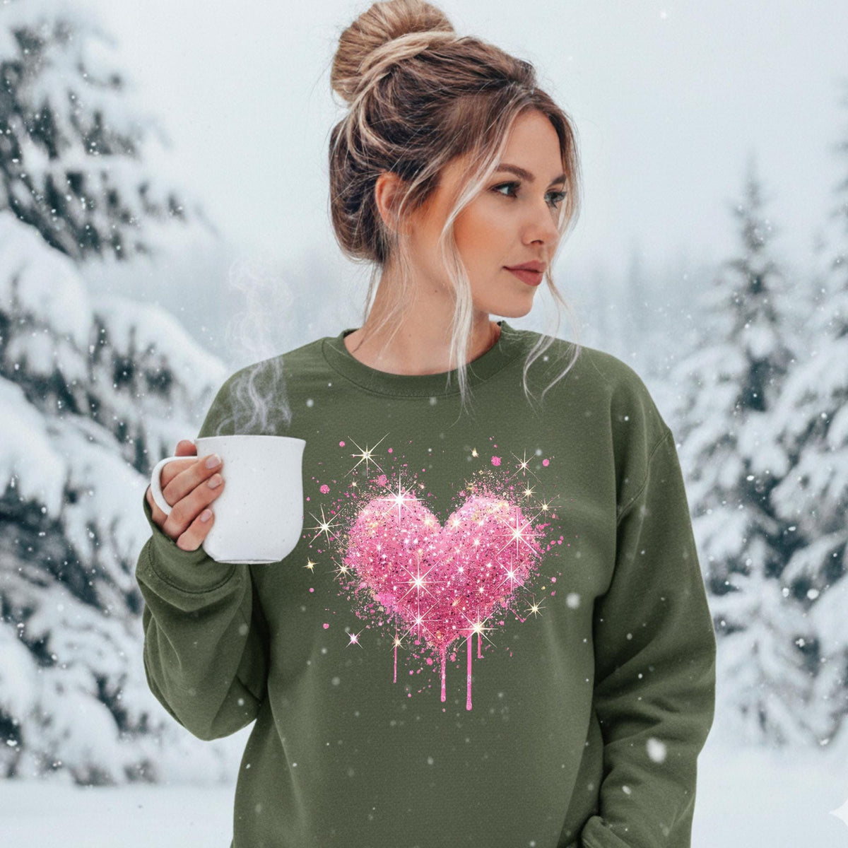 Pink Splattered Heart Valentine's Day Crewneck Sweatshirt
