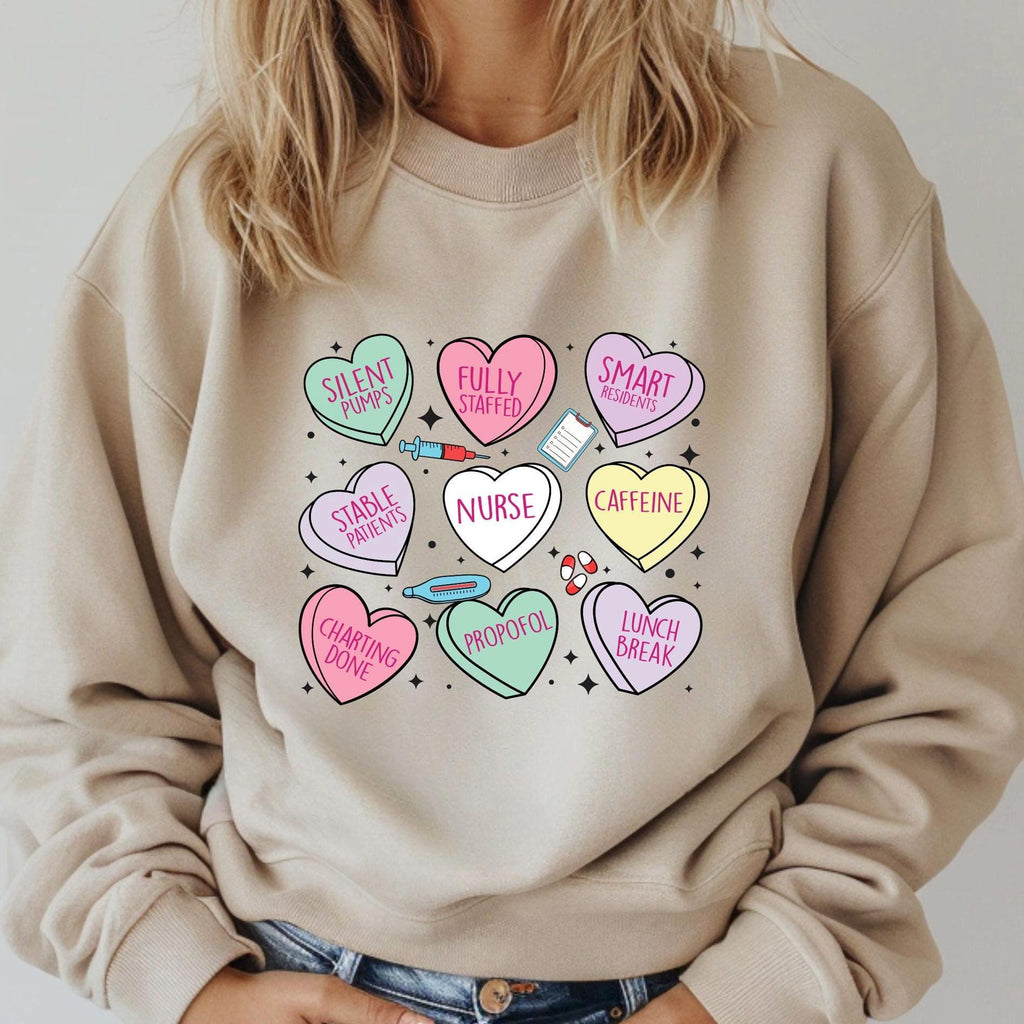 Nurse Valentine's Day Sweatshirt: Candy Hearts Design