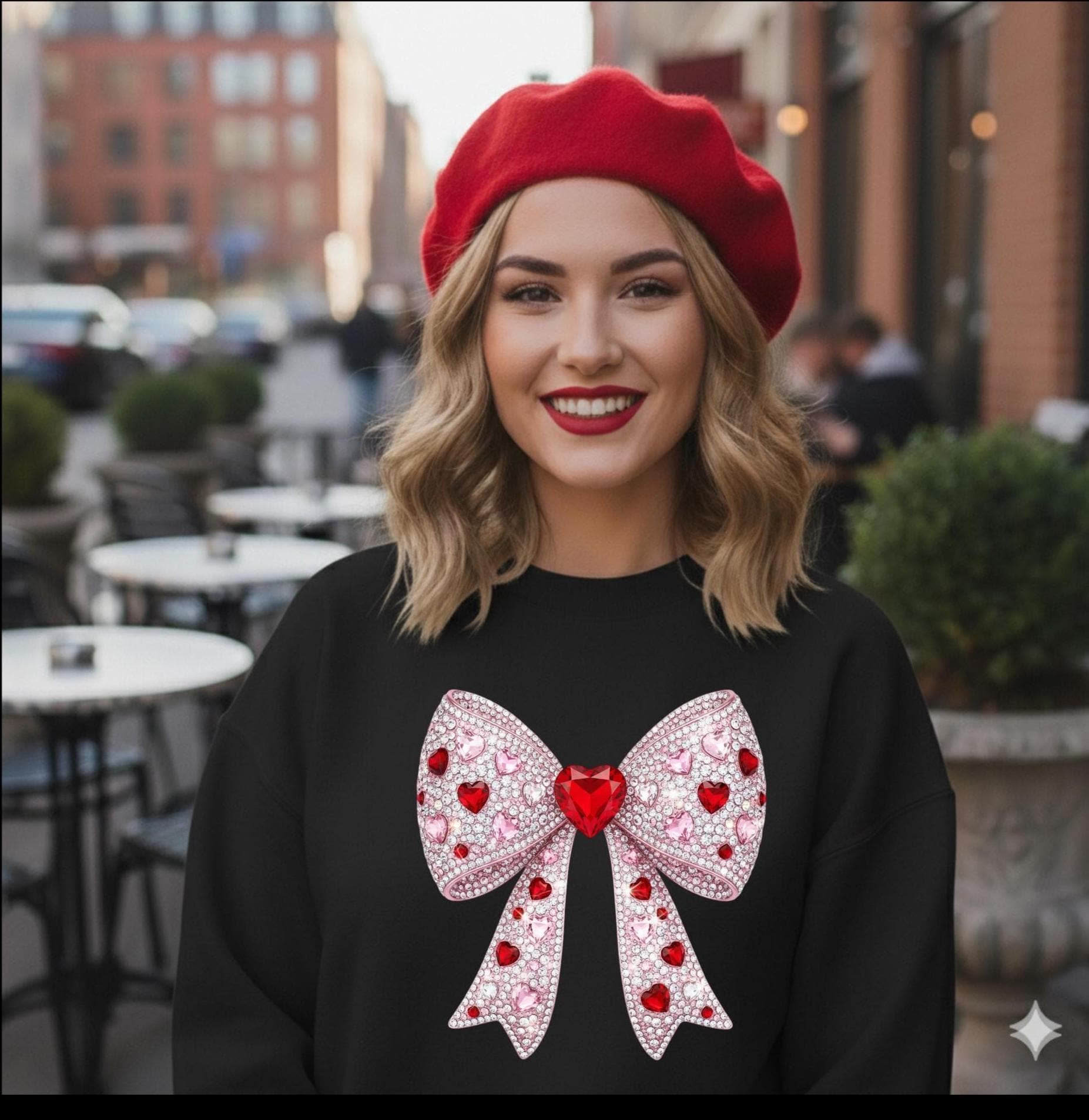Coquette Bow Sweatshirt, FAUX rhinestone Heart Bow Crewneck, Valentine's Day Gift for Her