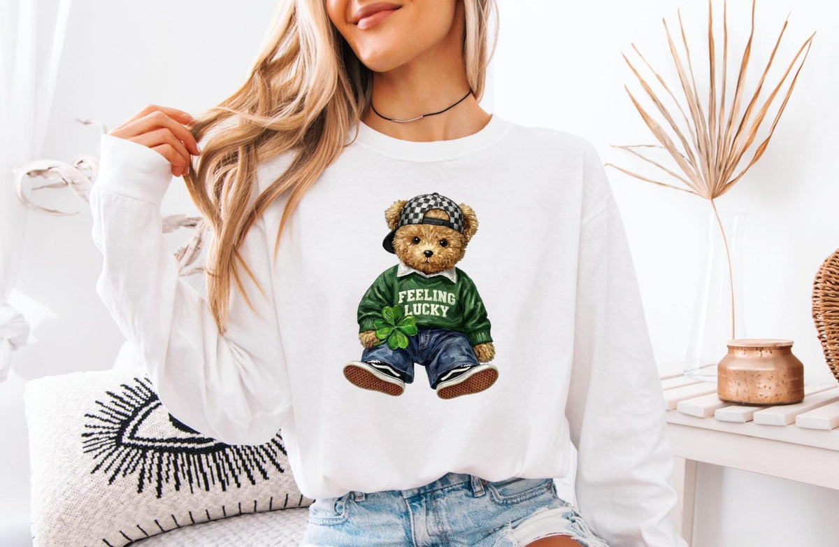 St Patricks Day Teddy Bear Shirt, "Feeling Lucky" Sweatshirt