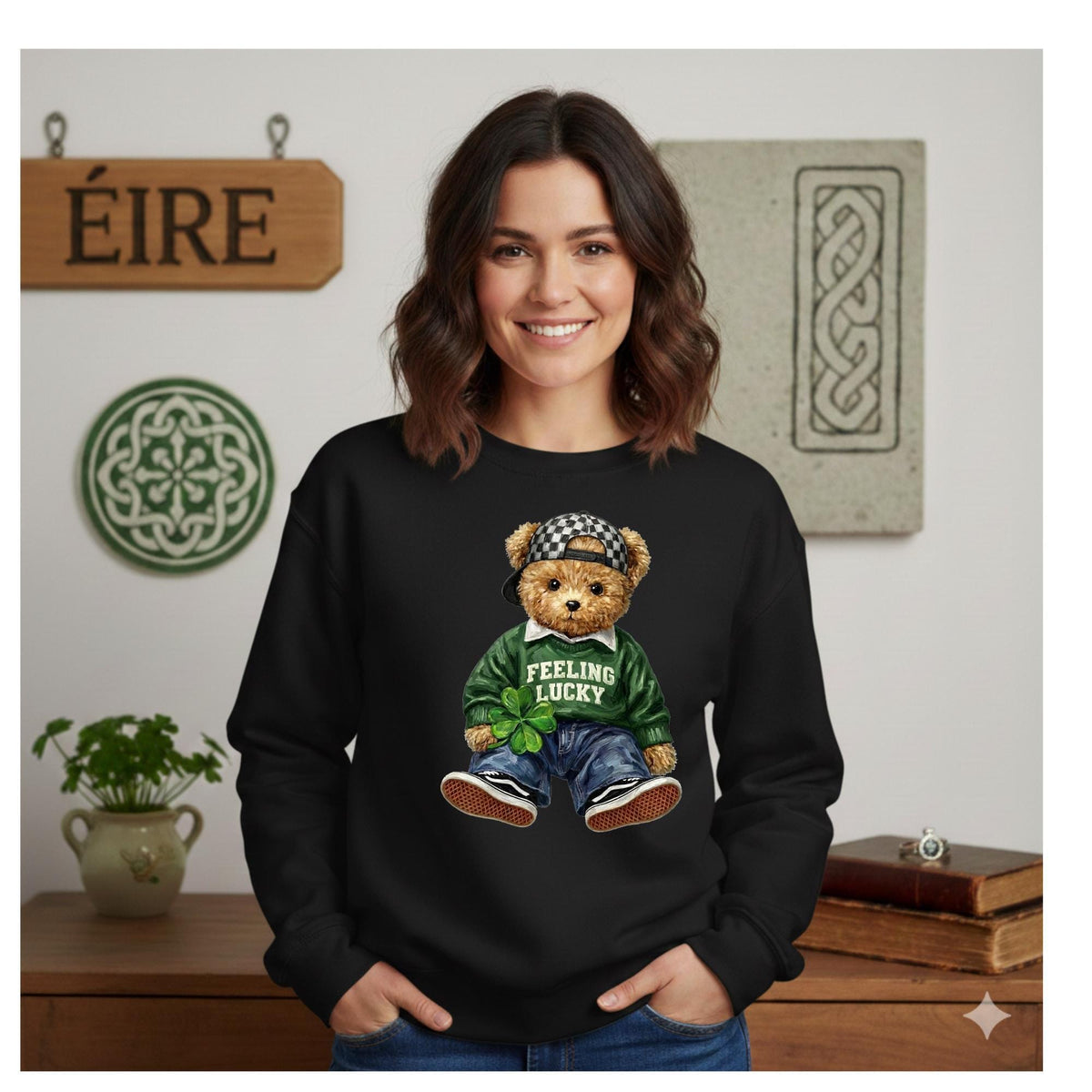 St Patricks Day Teddy Bear Shirt, "Feeling Lucky" Sweatshirt