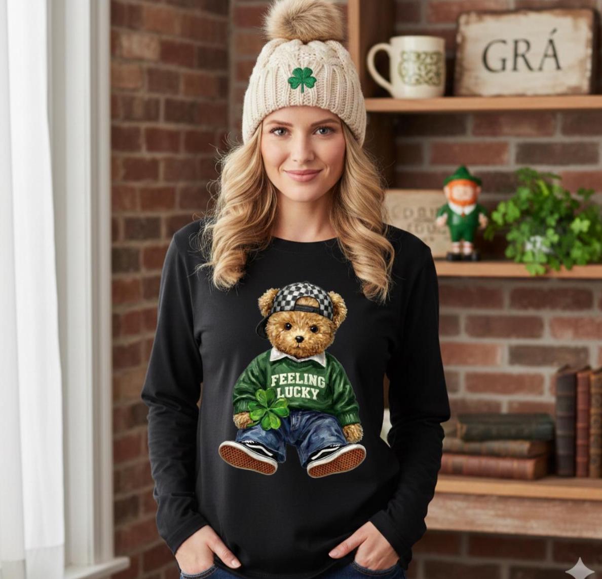 St Patricks Day Teddy Bear Shirt, "Feeling Lucky" Sweatshirt