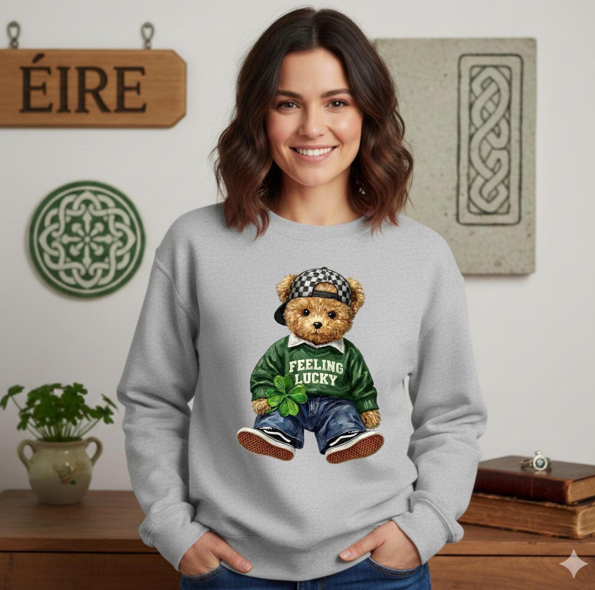 St Patricks Day Teddy Bear Shirt, "Feeling Lucky" Sweatshirt