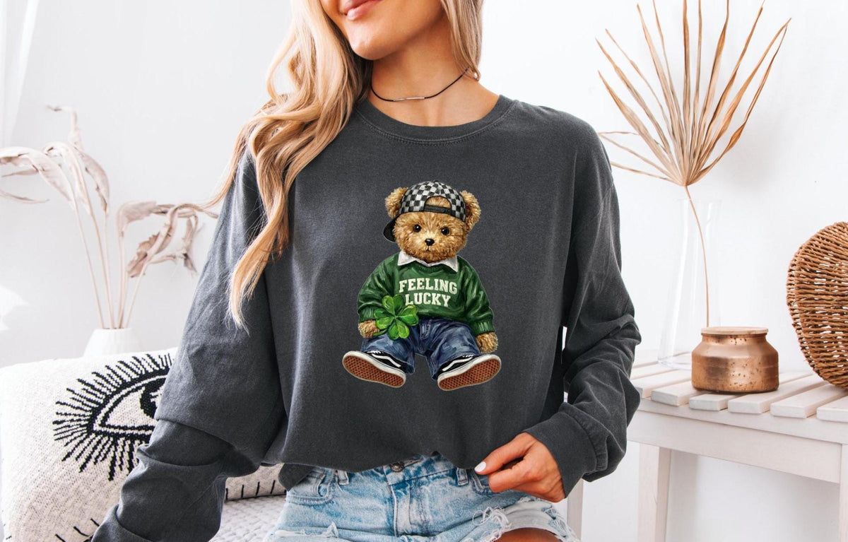 St Patricks Day Teddy Bear Shirt, "Feeling Lucky" Sweatshirt