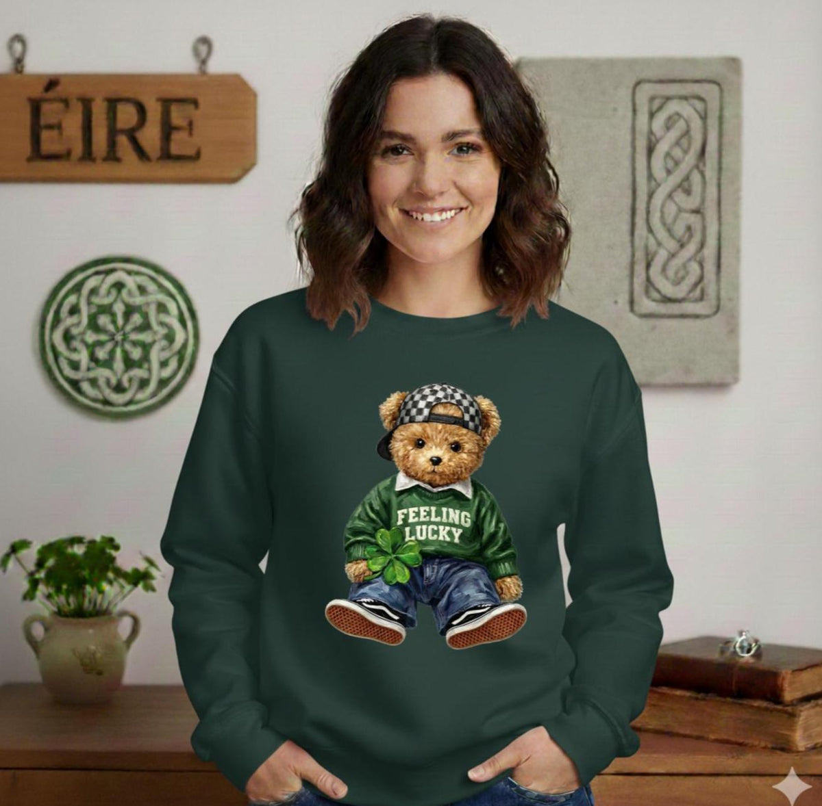 St Patricks Day Teddy Bear Shirt, "Feeling Lucky" Sweatshirt