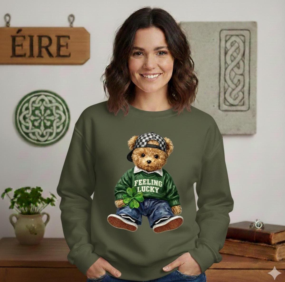 St Patricks Day Teddy Bear Shirt, "Feeling Lucky" Sweatshirt