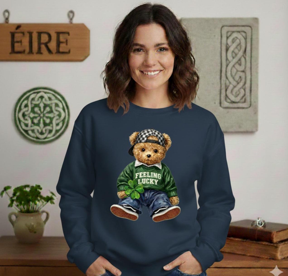 St Patricks Day Teddy Bear Shirt, "Feeling Lucky" Sweatshirt