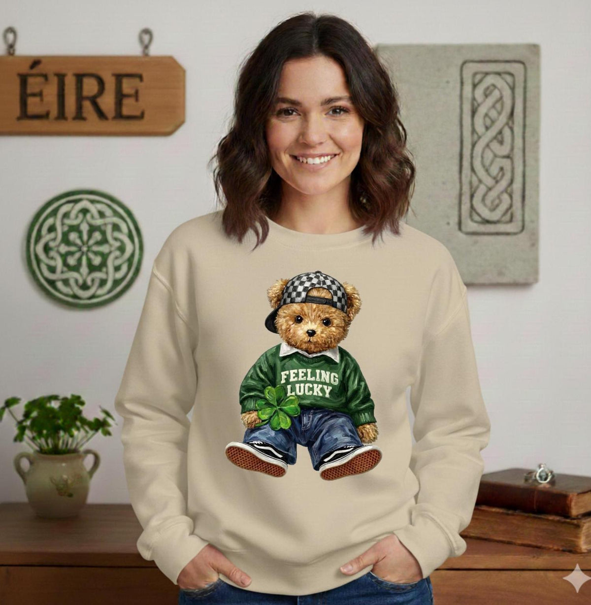 St Patricks Day Teddy Bear Shirt, "Feeling Lucky" Sweatshirt