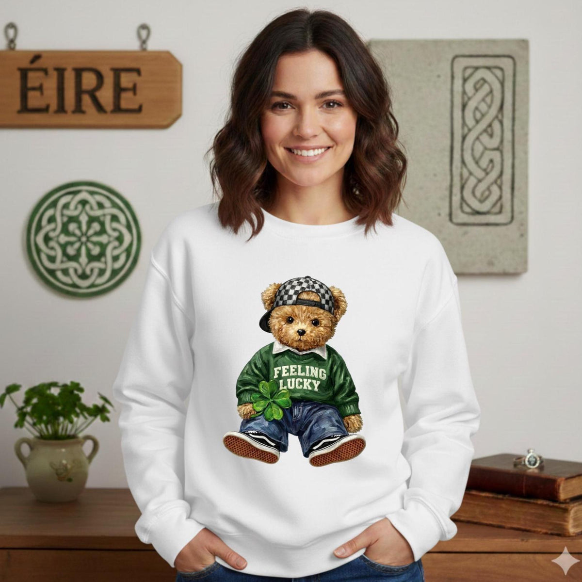 St Patricks Day Teddy Bear Shirt, "Feeling Lucky" Sweatshirt