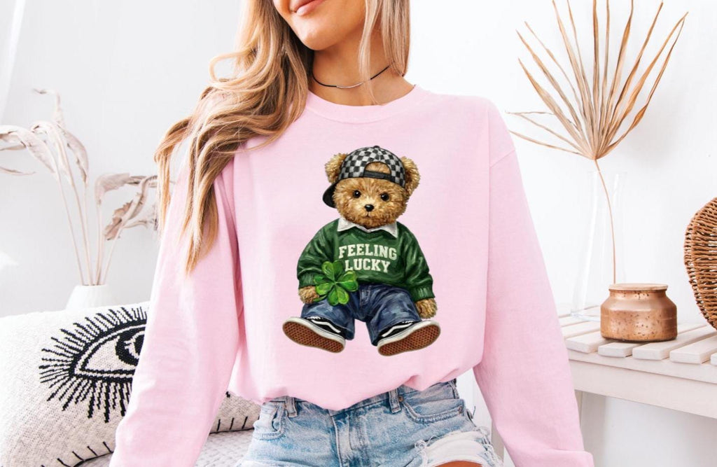St Patricks Day Teddy Bear Shirt, "Feeling Lucky" Sweatshirt