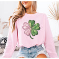 St Patricks Day Shamrock Sweatshirt, Pink and Green Faux Glitter Print