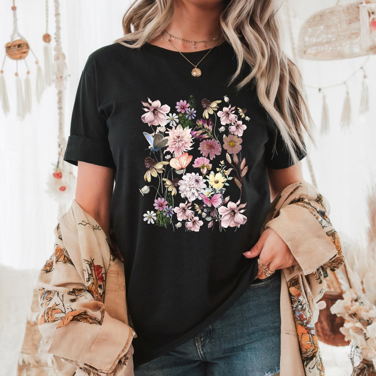 Boho wildflower cottage core tshirt, trendy shirt