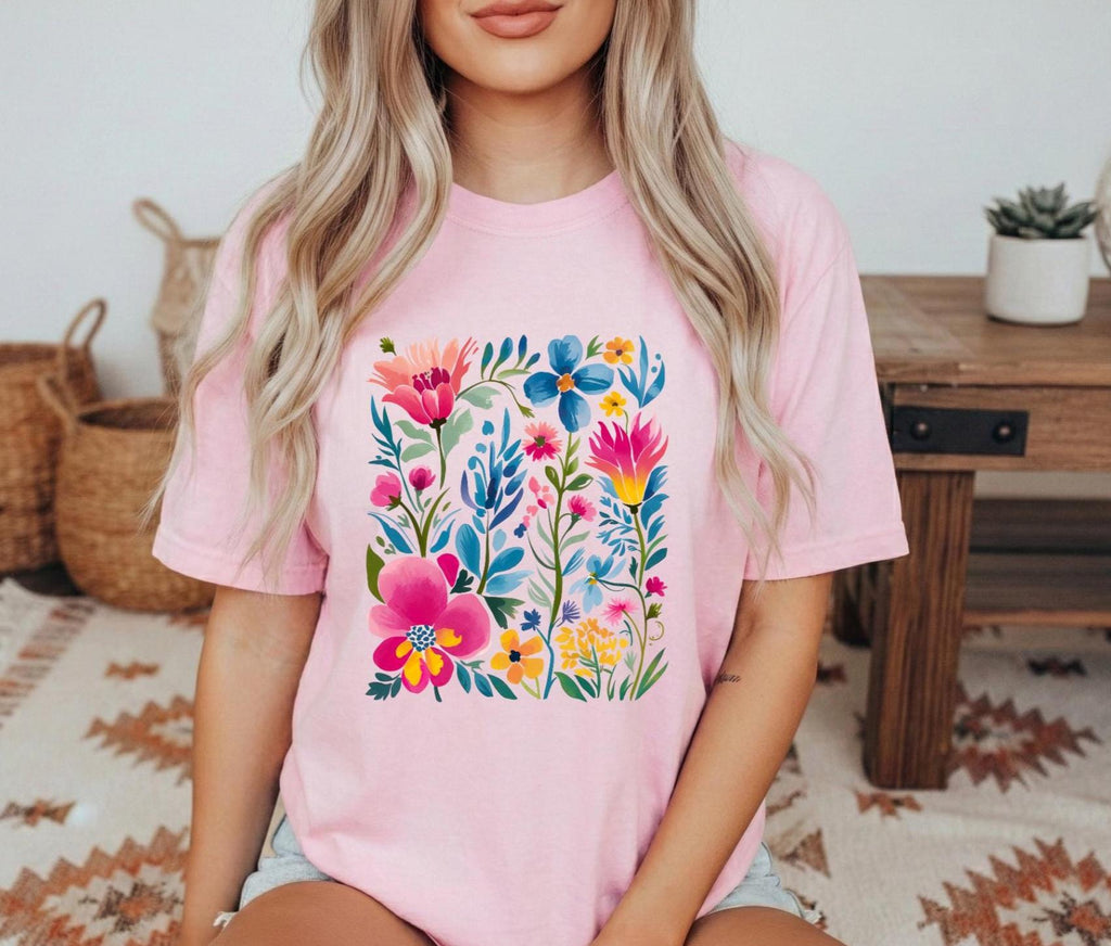 Trendy Spring Vibes Boho Wildflower Tshirt, Seasonal apparel