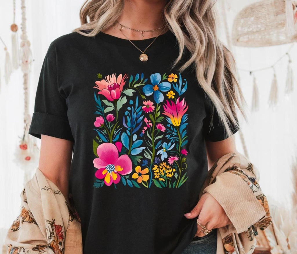 Trendy Spring Vibes Boho Wildflower Tshirt, Seasonal apparel