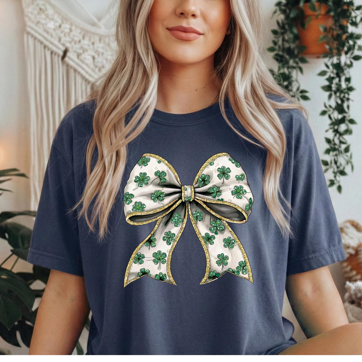 St Patricks Day Coquette Shamrock Bow short sleeve Comfort Colors Tshirt.
