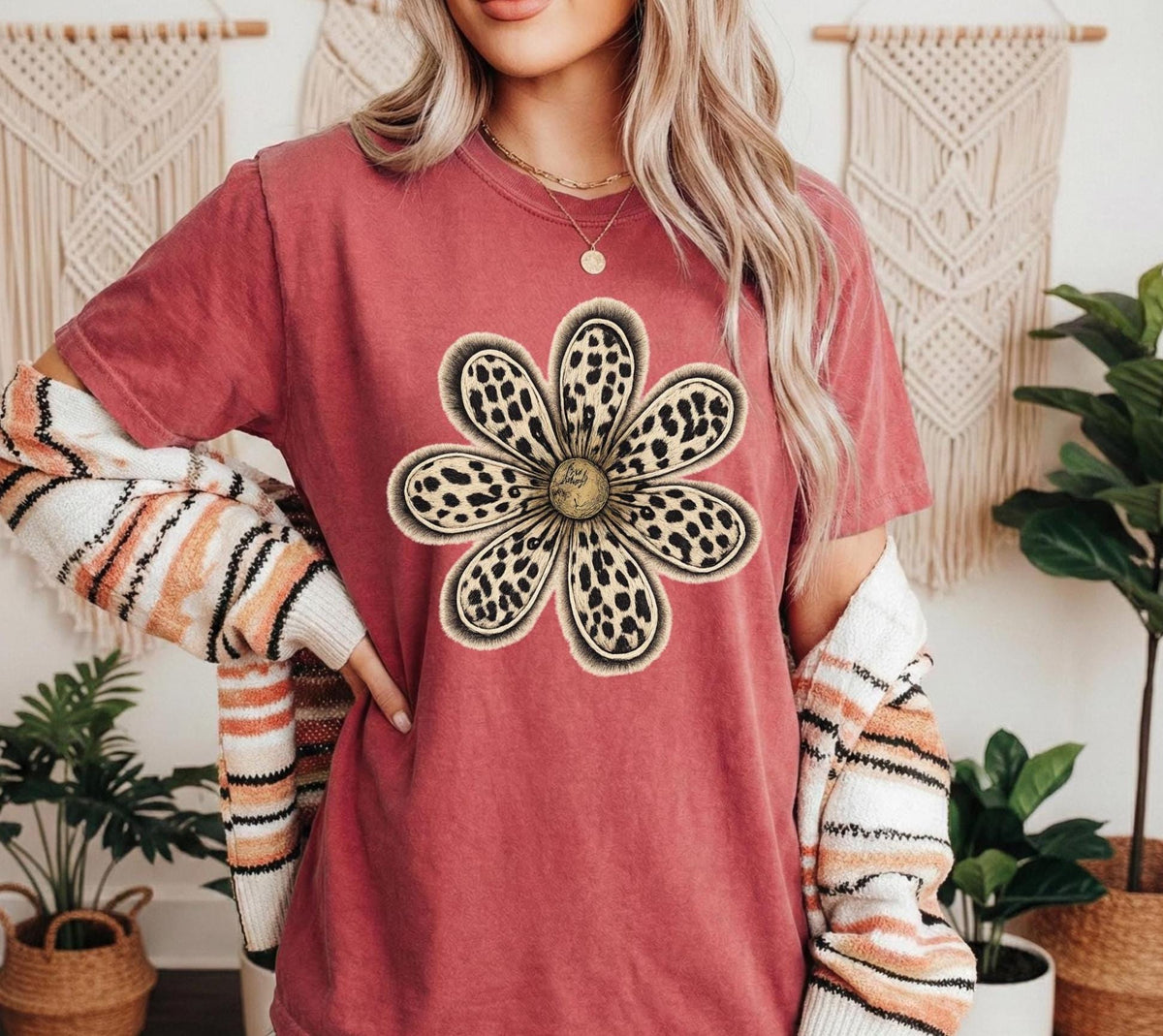 Leopard Daisy DTF  short sleeve Comfort Colors Tshirt.