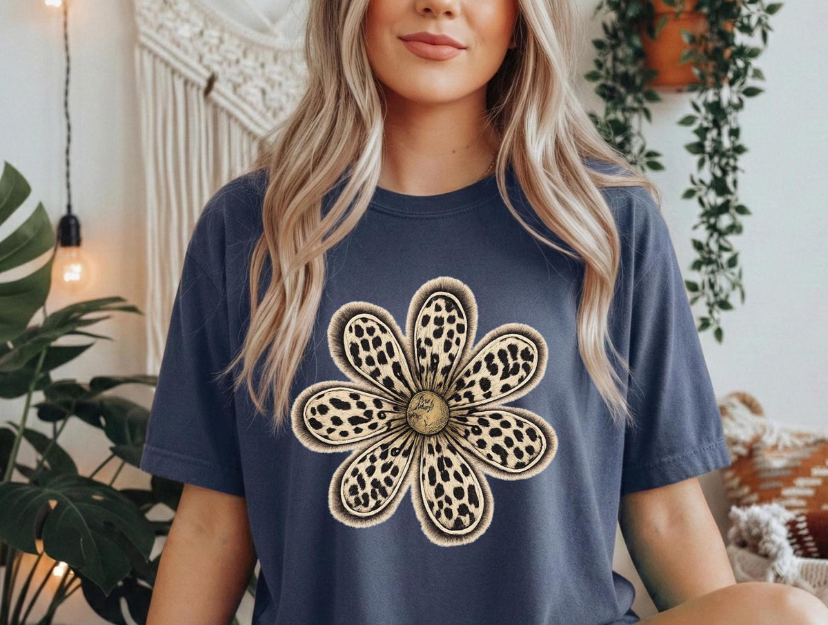 Leopard Daisy DTF  short sleeve Comfort Colors Tshirt.