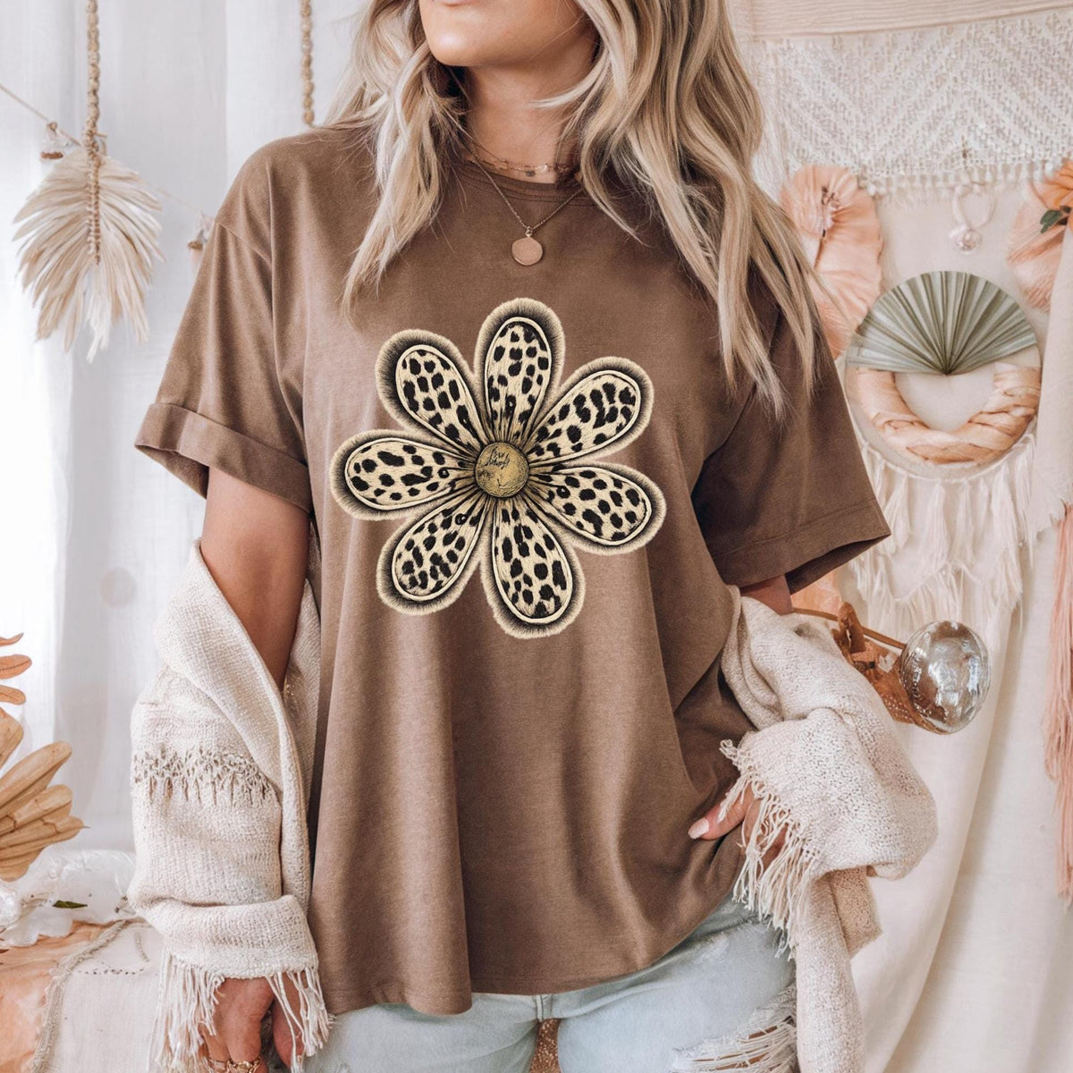 Leopard Daisy DTF  short sleeve Comfort Colors Tshirt.