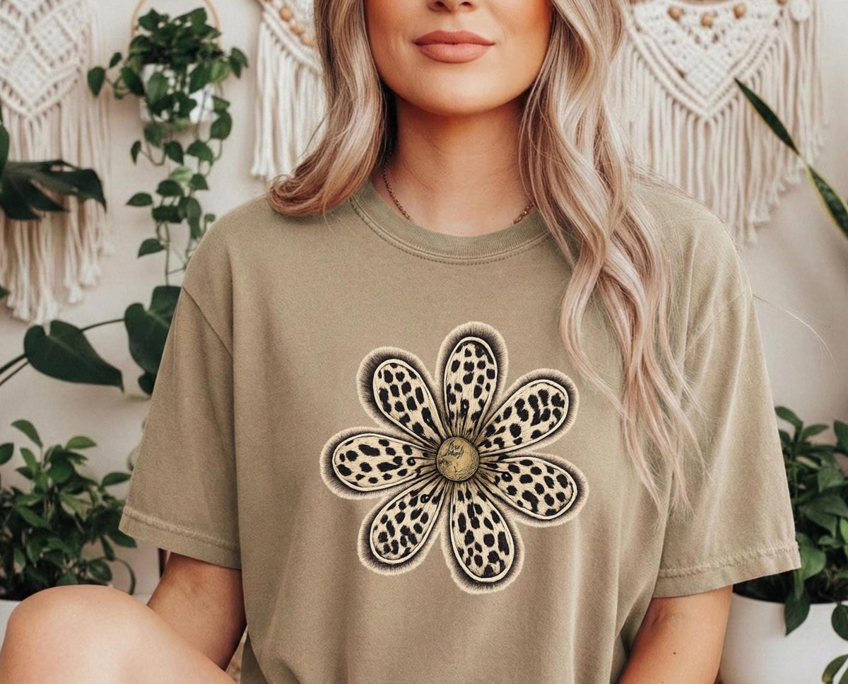Leopard Daisy DTF  short sleeve Comfort Colors Tshirt.