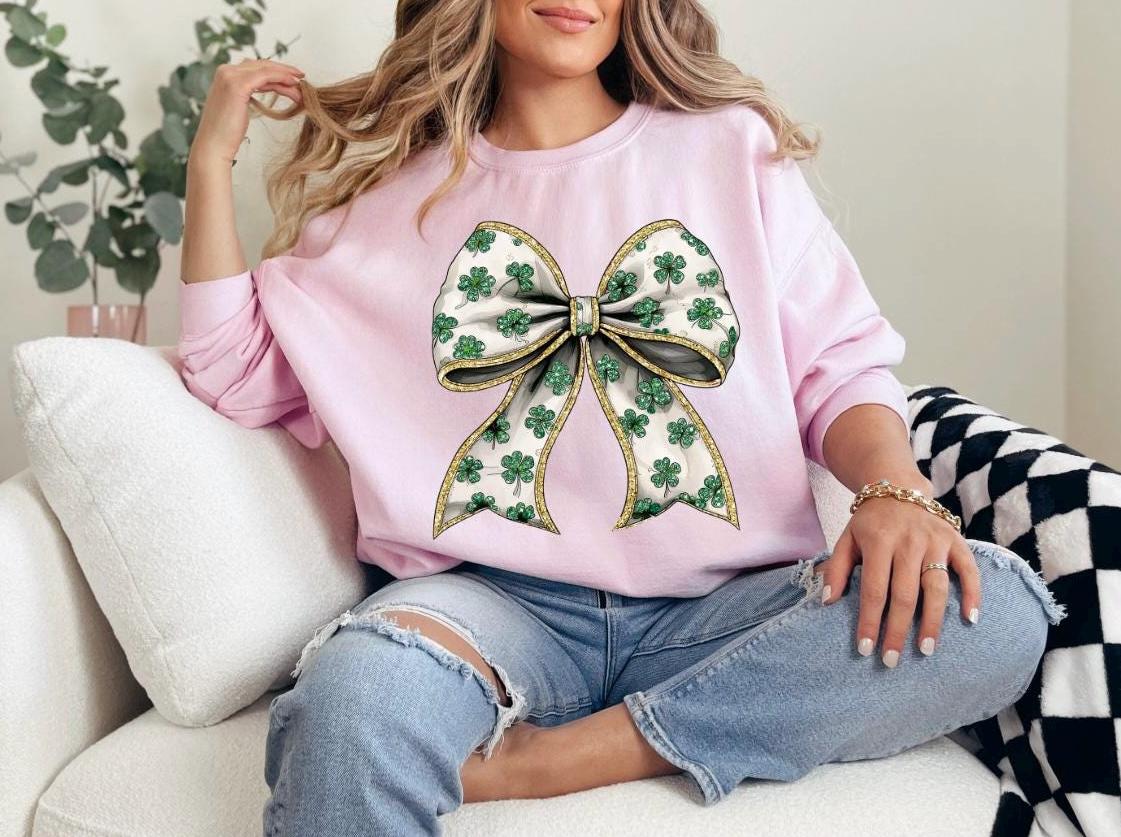 St Patricks Day Irish Coquette Shamrock Bow Sweatshirt