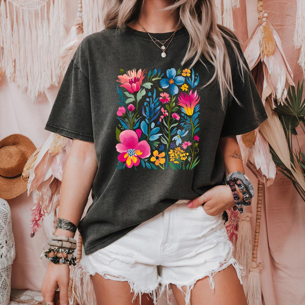 Trendy Spring Vibes Boho Wildflower Tshirt, Seasonal apparel