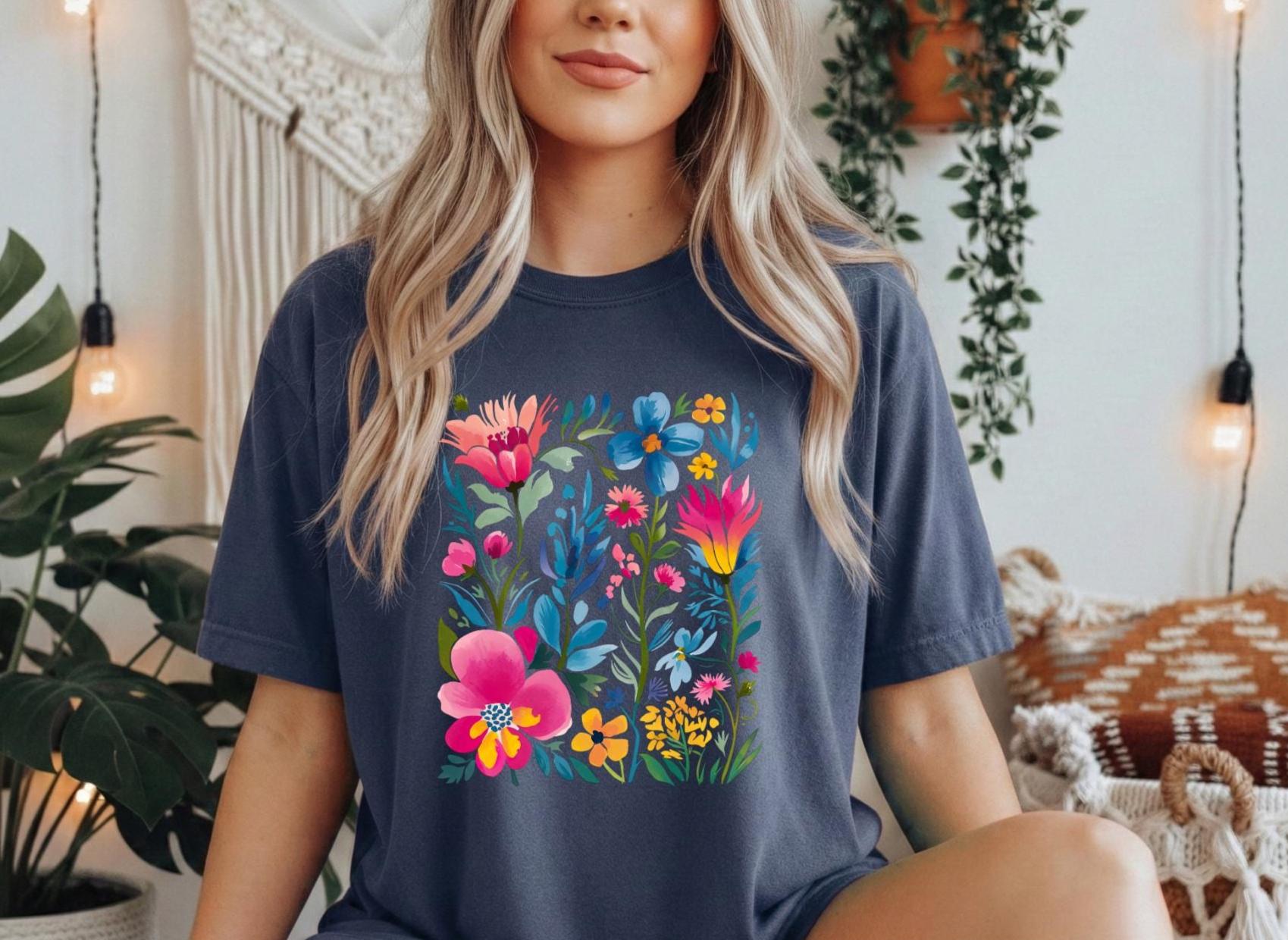 Trendy Spring Vibes Boho Wildflower Tshirt, Seasonal apparel
