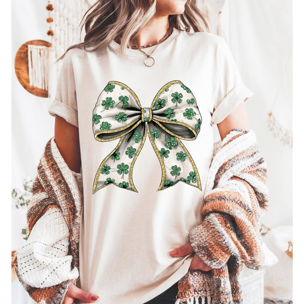 St Patricks Day Coquette Shamrock Bow short sleeve Comfort Colors Tshirt.