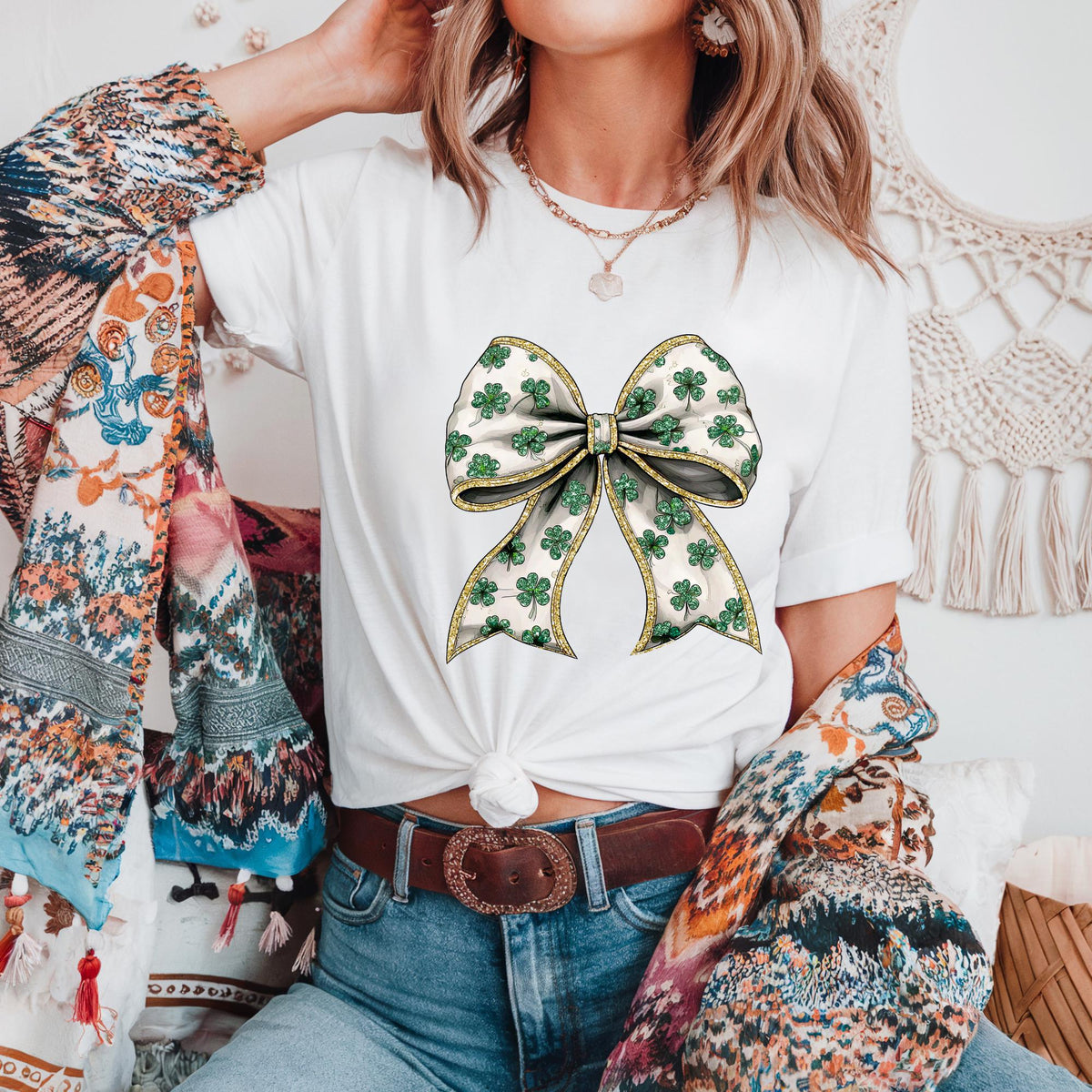 St Patricks Day Coquette Shamrock Bow short sleeve Comfort Colors Tshirt.