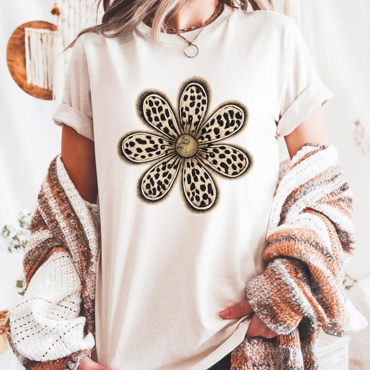 Leopard Daisy DTF  short sleeve Comfort Colors Tshirt.