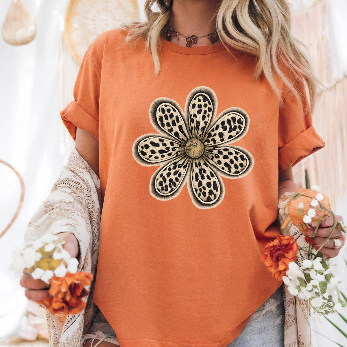 Leopard Daisy DTF  short sleeve Comfort Colors Tshirt.