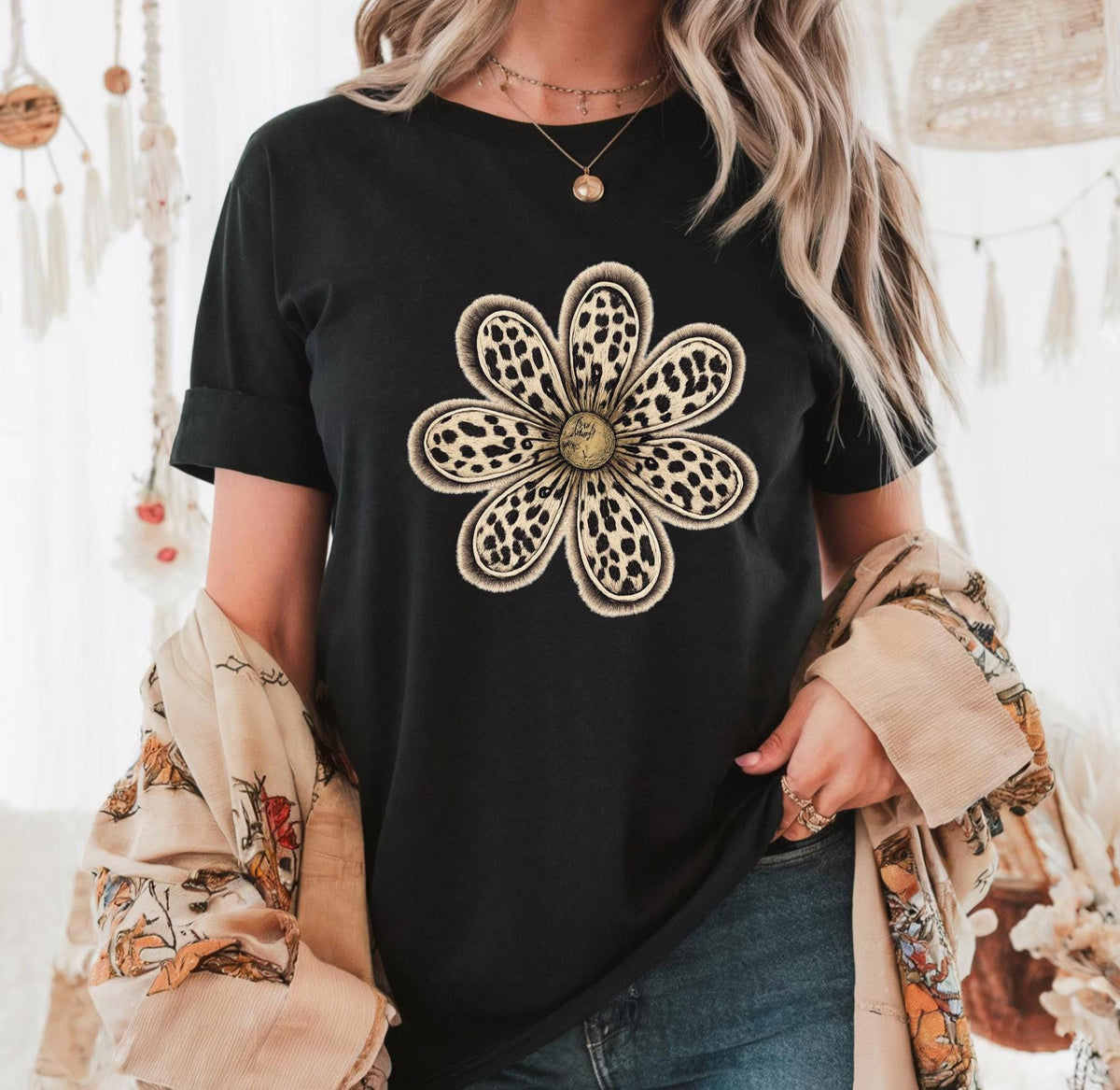 Leopard Daisy DTF  short sleeve Comfort Colors Tshirt.