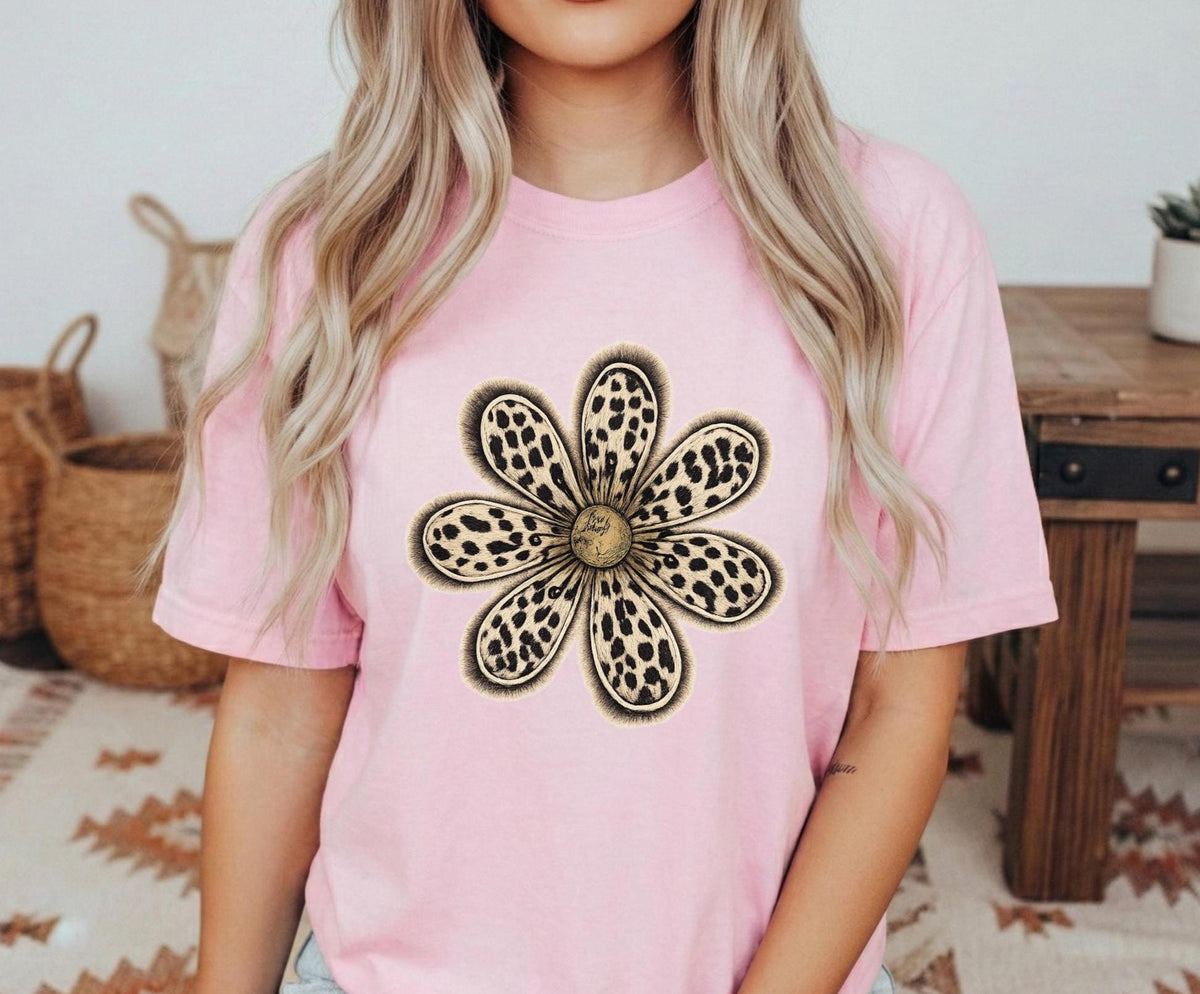 Leopard Daisy DTF  short sleeve Comfort Colors Tshirt.