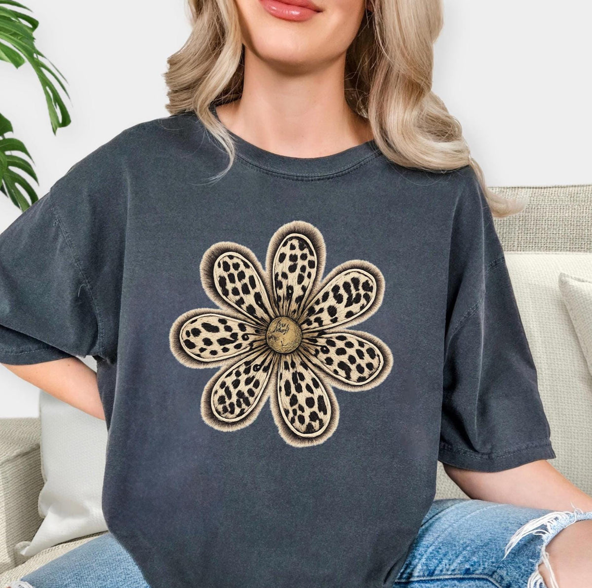 Leopard Daisy DTF  short sleeve Comfort Colors Tshirt.