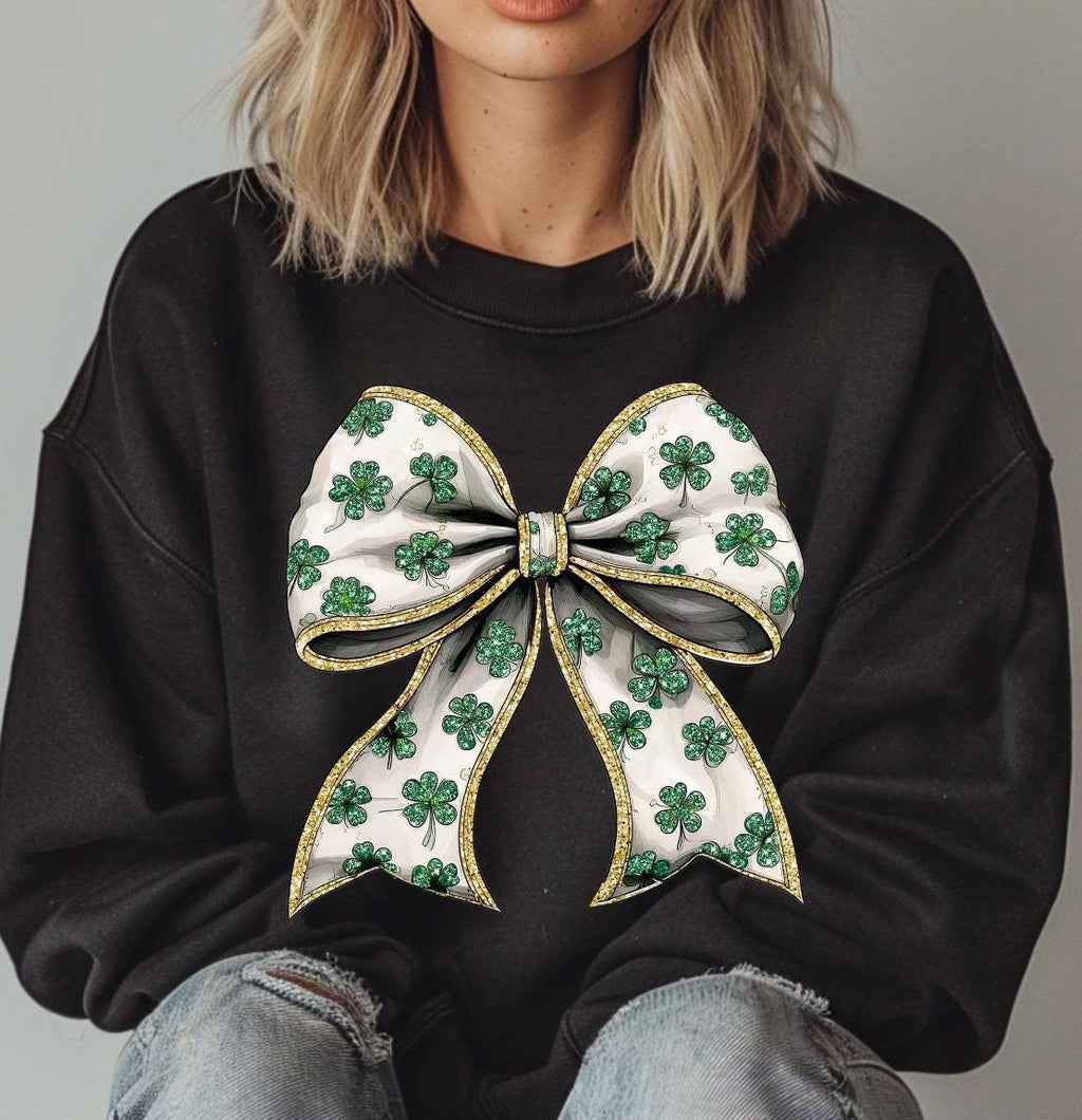 St Patricks Day Irish Coquette Shamrock Bow Sweatshirt