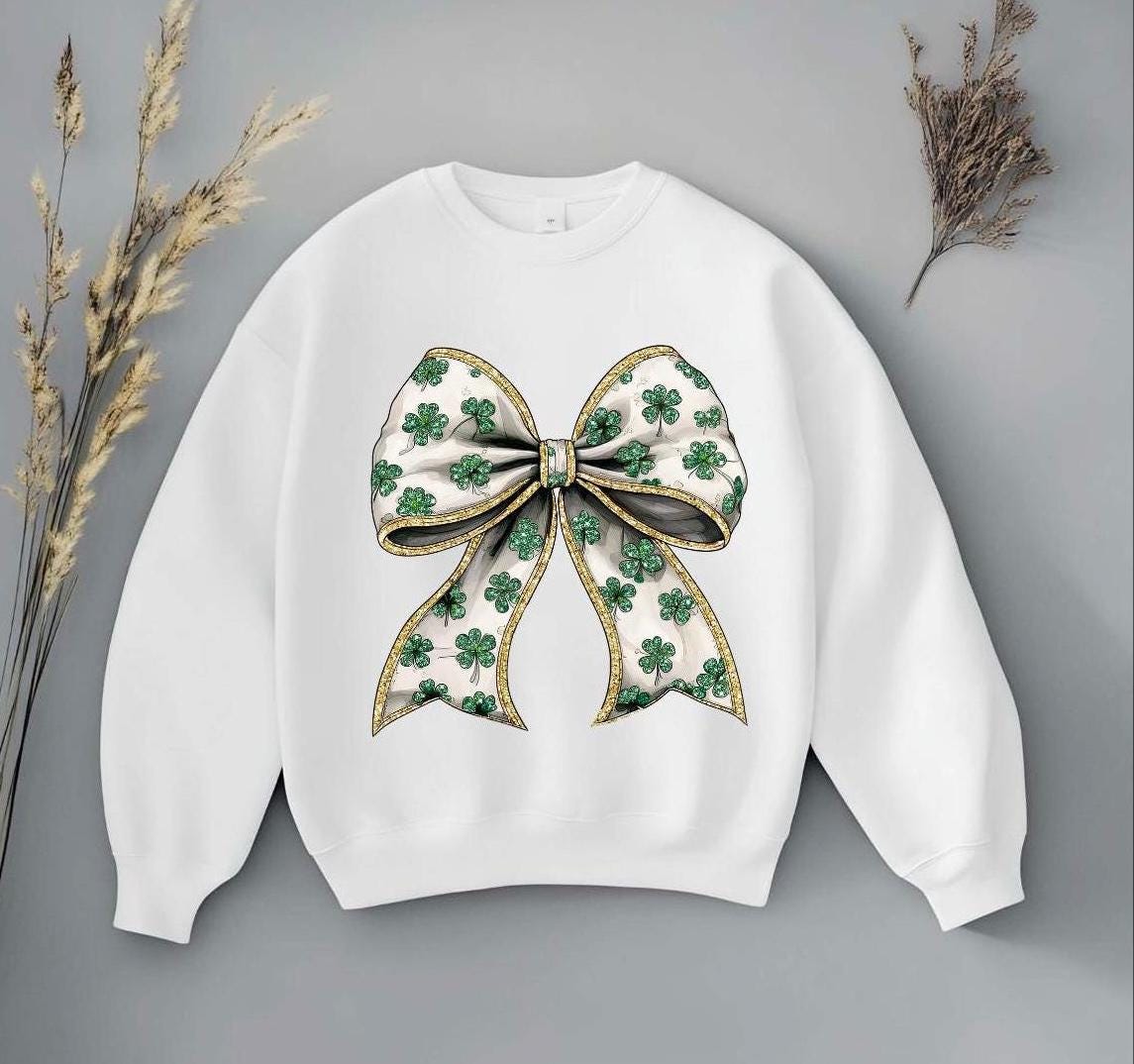 St Patricks Day Irish Coquette Shamrock Bow Sweatshirt