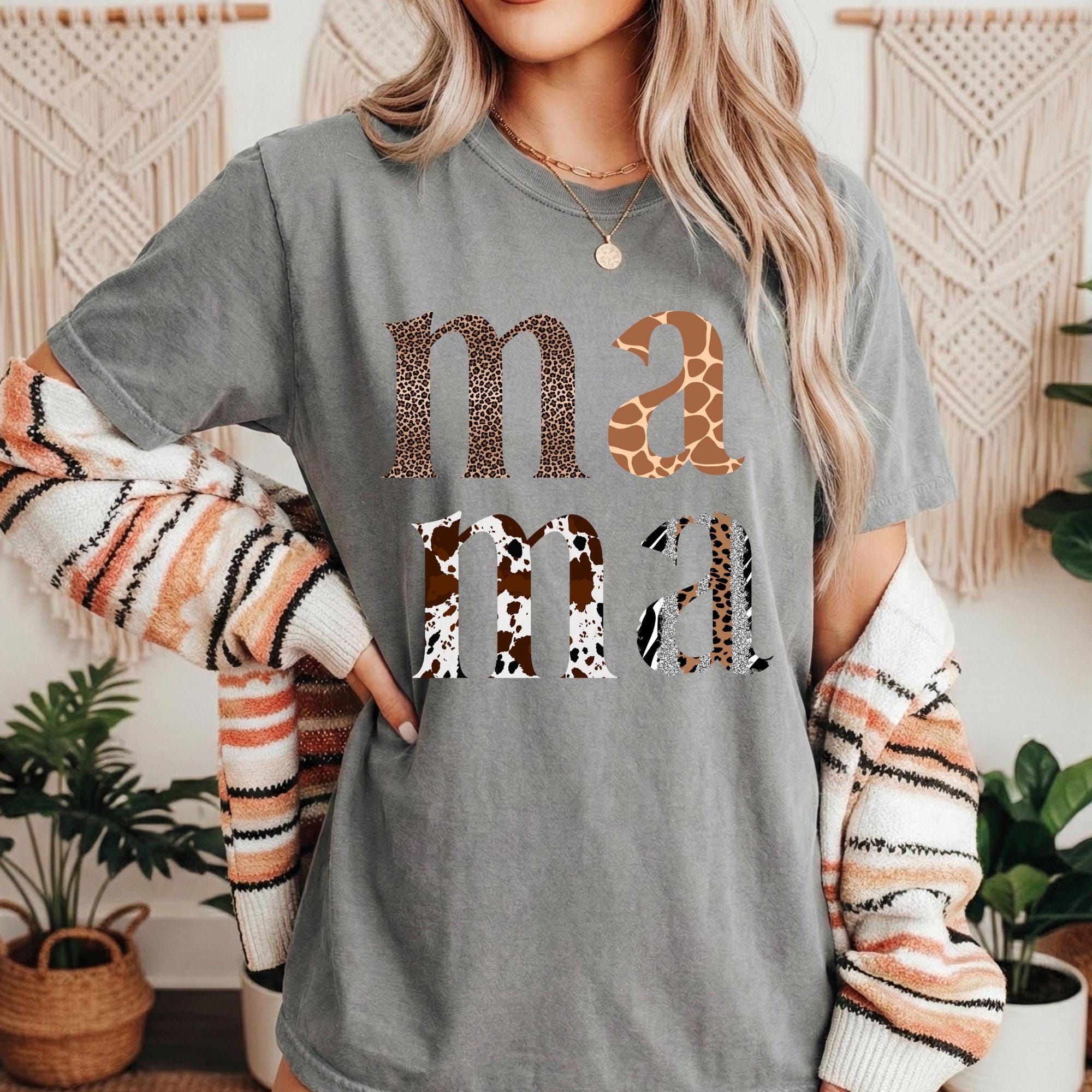 Animal Print Mama T-Shirt, Comfort Colors Mother's Day Top