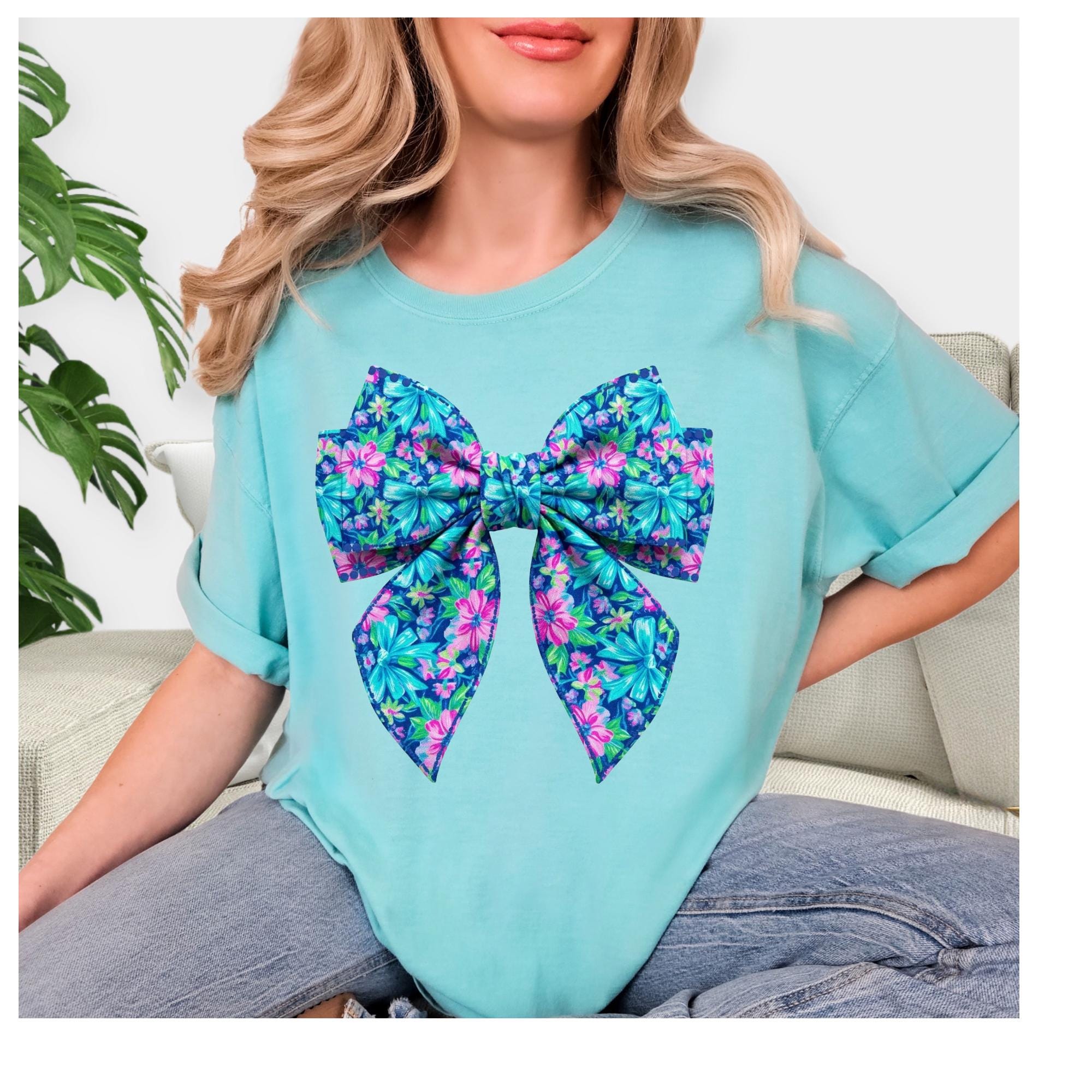 Floral Bow T-Shirt: Tropical Pattern, Coquette, Spring Summer Top