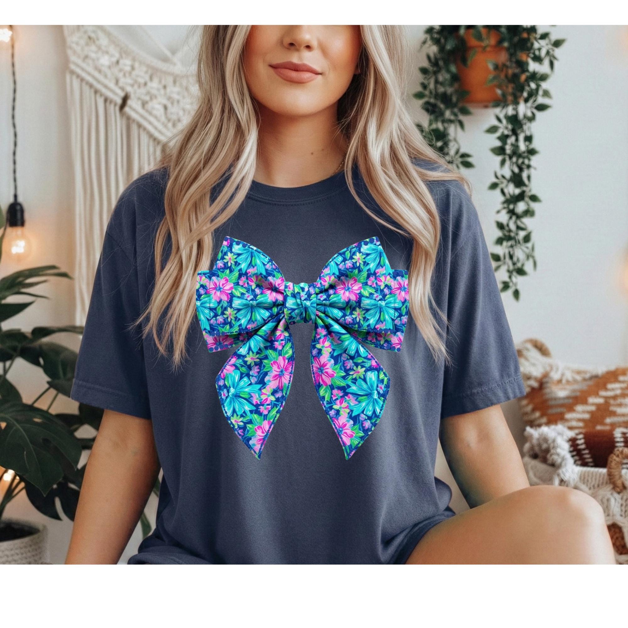 Floral Bow T-Shirt: Tropical Pattern, Coquette, Spring Summer Top