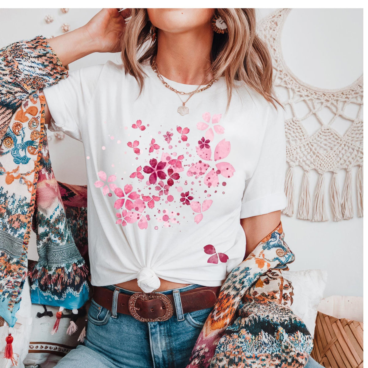 Cherry Blossom Graphic Tee: Vintage Pink Floral Comfort Colors Shirt