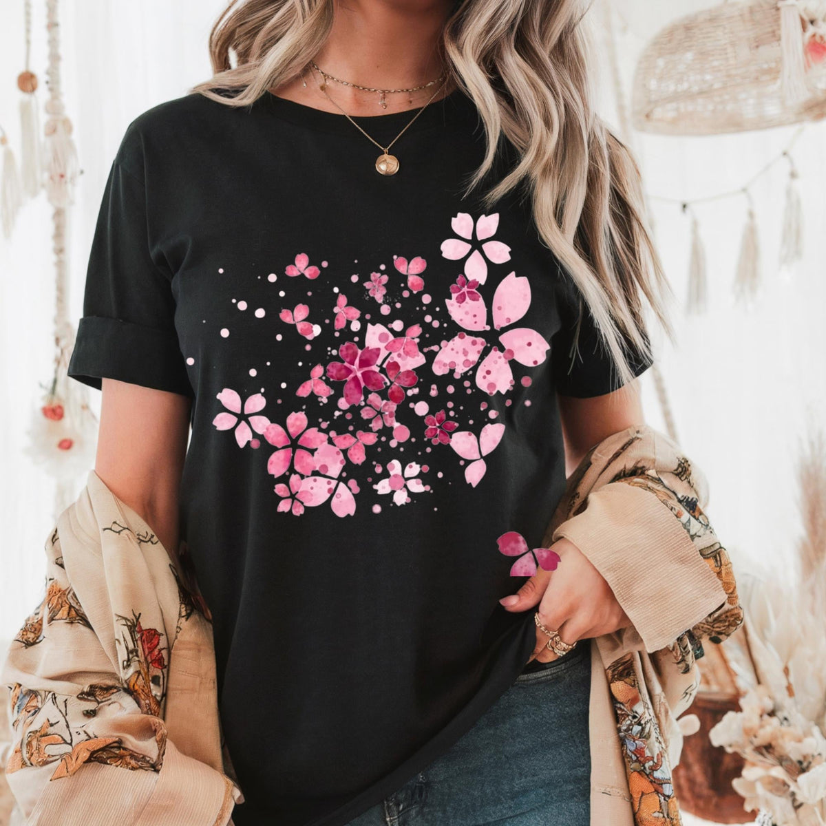 Cherry Blossom Graphic Tee: Vintage Pink Floral Comfort Colors Shirt
