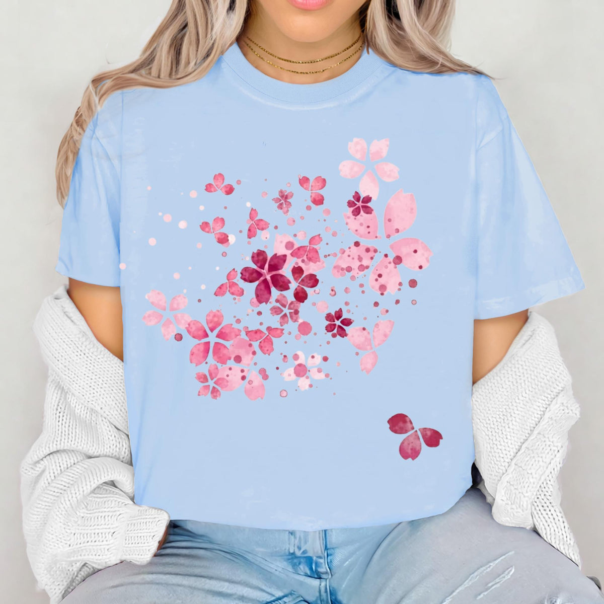 Cherry Blossom Graphic Tee: Vintage Pink Floral Comfort Colors Shirt